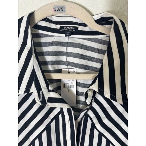 Express Tops - NWT Express Black and White Stripe Boyfriend Shirt Sz XL